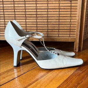 Black & Off White Buttery Leather Patrick Cox T-strap Heels with tuxedo detail
